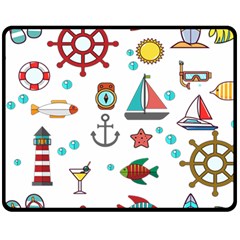 Marine Nautical Seamless Pattern Art One Side Fleece Blanket (medium)