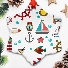 Marine Nautical Seamless Pattern Art Snowflake Ornament (two Sides)