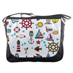 Marine Nautical Seamless Pattern Art Messenger Bag by Jancukart