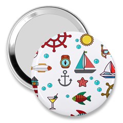 Marine Nautical Seamless Pattern Art 3  Handbag Mirrors by Jancukart