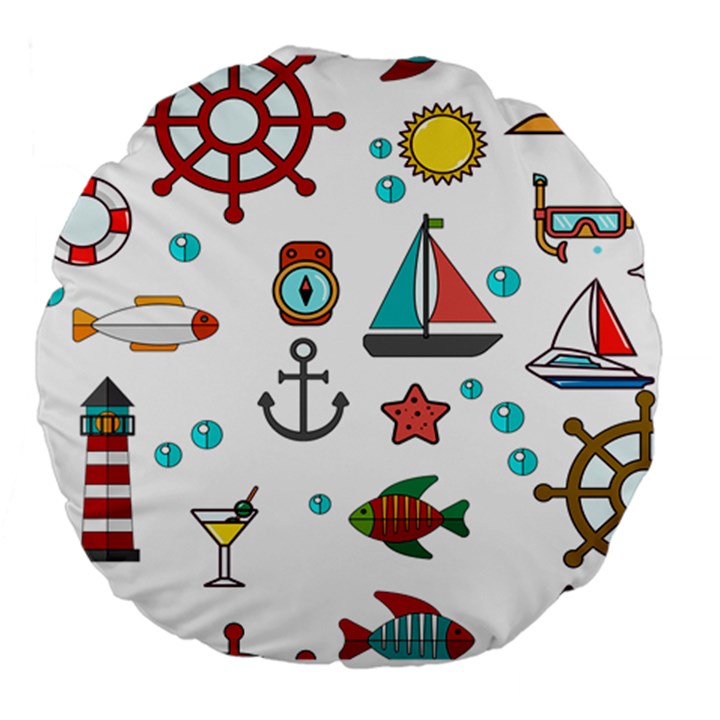 Marine Nautical Seamless Pattern Art Large 18  Premium Flano Round Cushions