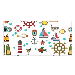 Marine Nautical Seamless Pattern Art Satin Shawl 45  X 80 