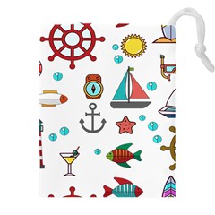 Marine Nautical Seamless Pattern Art Drawstring Pouch (4xl)