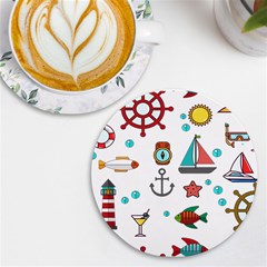 Marine Nautical Seamless Pattern Art Uv Print Round Tile Coaster by Jancukart