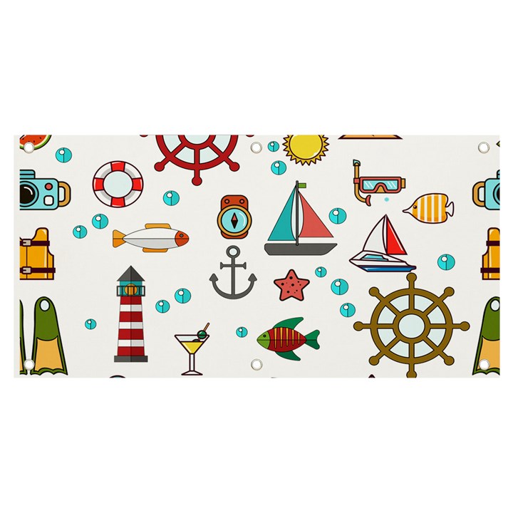 Marine Nautical Seamless Pattern Art Banner and Sign 4  x 2 