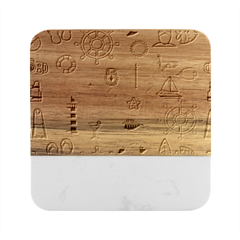 Marine Nautical Seamless Pattern Art Marble Wood Coaster (square)