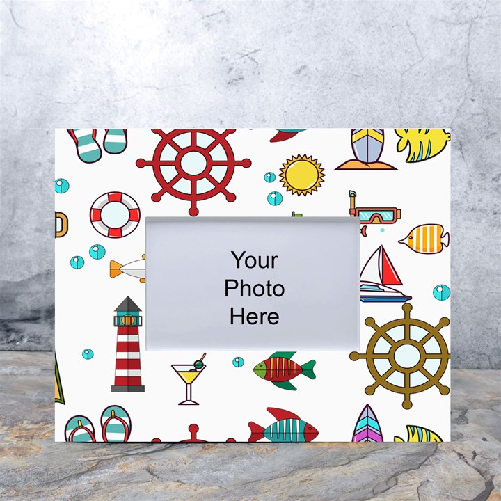 Marine Nautical Seamless Pattern Art White Tabletop Photo Frame 4 x6 