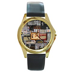 Vinyl Music Retro Studio Room Round Gold Metal Watch