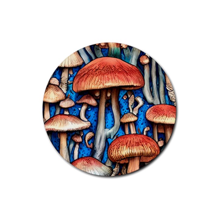 Whimsical Mushroom Rubber Round Coaster (4 pack)