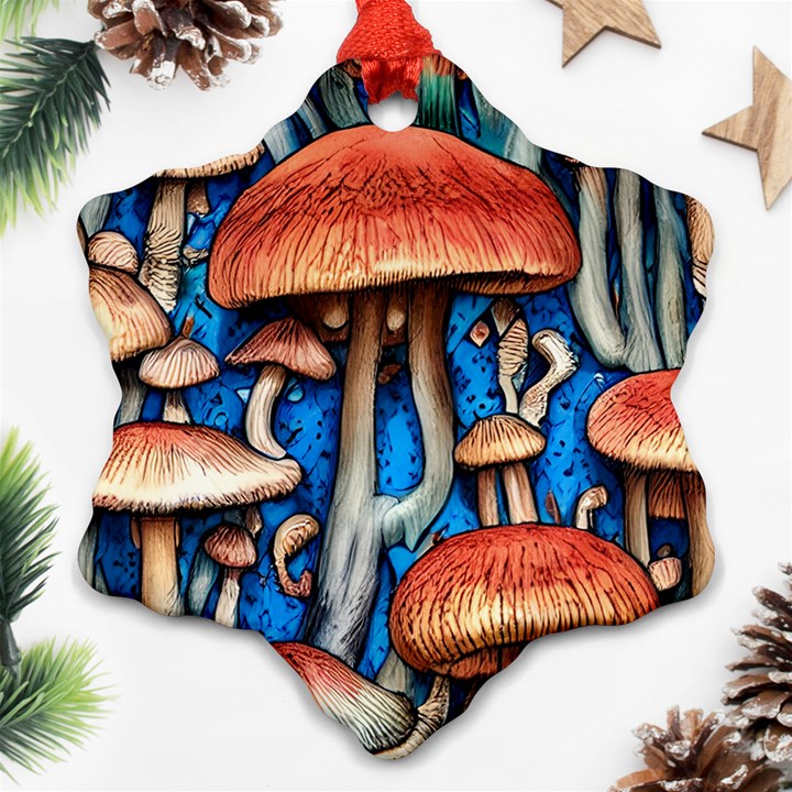 Whimsical Mushroom Snowflake Ornament (Two Sides)