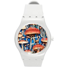 Whimsical Mushroom Round Plastic Sport Watch (m) by GardenOfOphir