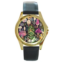 Forest Fairycore Foraging Round Gold Metal Watch by GardenOfOphir