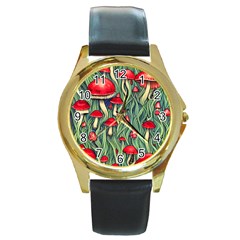 Natural Fairy Foraging Garden Round Gold Metal Watch by GardenOfOphir