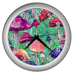 Vintage Flowery Foraging Garden Wall Clock (Silver) Front