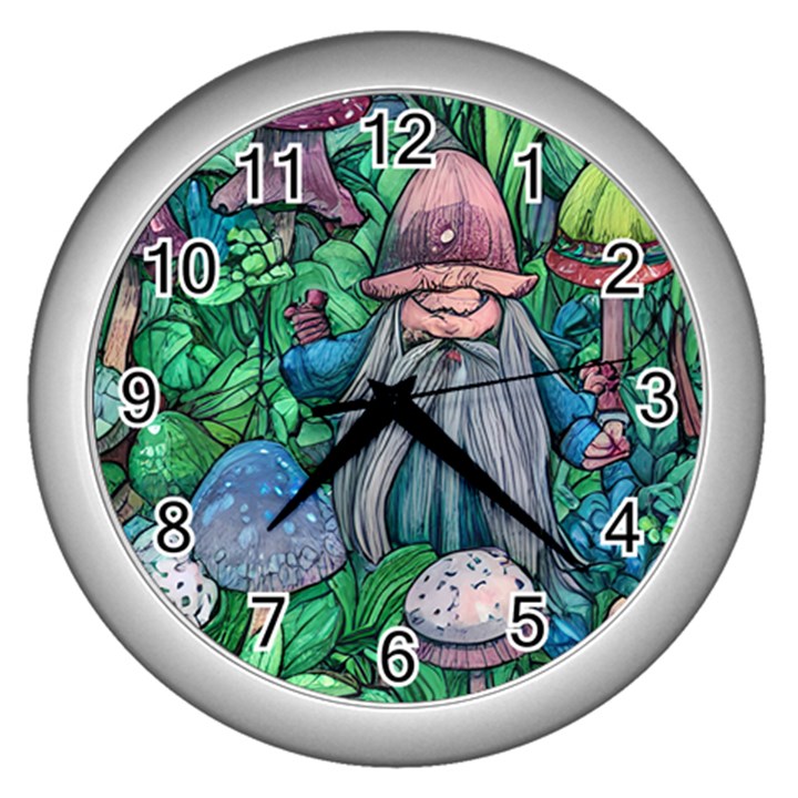 Mushroom Design Fairycore Forest Wall Clock (Silver)