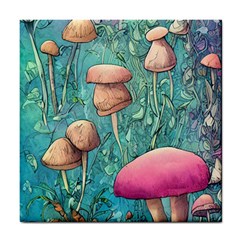 Natural Mushroom Design Fairycore Garden Tile Coaster by GardenOfOphir