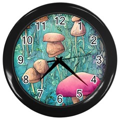 Natural Mushroom Design Fairycore Garden Wall Clock (black) by GardenOfOphir