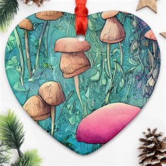 Natural Mushroom Design Fairycore Garden Heart Ornament (two Sides) by GardenOfOphir