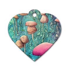 Natural Mushroom Design Fairycore Garden Dog Tag Heart (two Sides) by GardenOfOphir