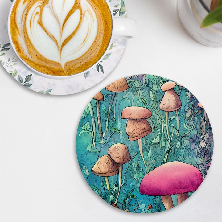 Natural Mushroom Design Fairycore Garden UV Print Round Tile Coaster