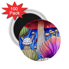 Vintage Mushroom Design Flowery Nature 2 25  Magnets (100 Pack)  by GardenOfOphir