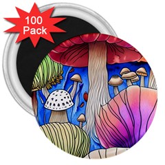 Vintage Mushroom Design Flowery Nature 3  Magnets (100 Pack) by GardenOfOphir