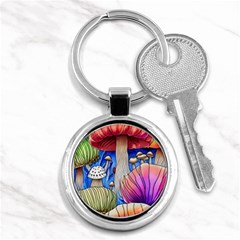 Vintage Mushroom Design Flowery Nature Key Chain (round) by GardenOfOphir