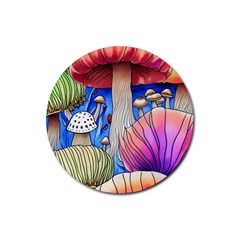 Vintage Mushroom Design Flowery Nature Rubber Round Coaster (4 Pack) by GardenOfOphir