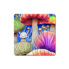 Vintage Mushroom Design Flowery Nature Square Magnet by GardenOfOphir