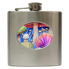 Vintage Mushroom Design Flowery Nature Hip Flask (6 Oz) by GardenOfOphir