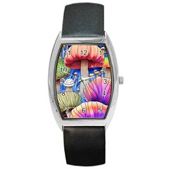 Vintage Mushroom Design Flowery Nature Barrel Style Metal Watch by GardenOfOphir