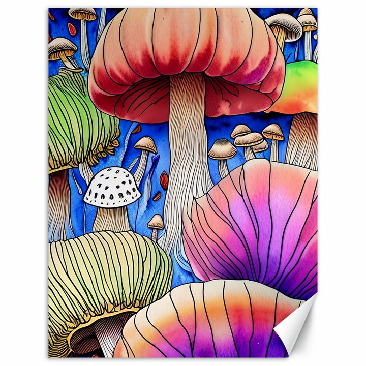 Vintage Mushroom Design Flowery Nature Canvas 12  x 16 