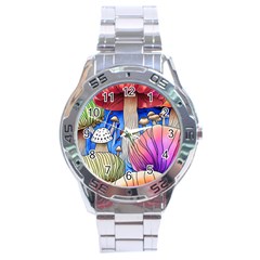 Vintage Mushroom Design Flowery Nature Stainless Steel Analogue Watch by GardenOfOphir