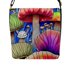 Vintage Mushroom Design Flowery Nature Flap Closure Messenger Bag (l) by GardenOfOphir