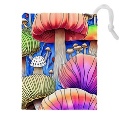 Vintage Mushroom Design Flowery Nature Drawstring Pouch (4xl) by GardenOfOphir