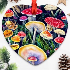 Woodsy Mushroom Design Foresty Ornament (heart) by GardenOfOphir