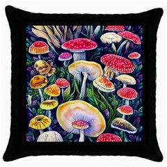 Woodsy Mushroom Design Foresty Throw Pillow Case (black) by GardenOfOphir