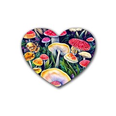 Woodsy Mushroom Design Foresty Rubber Coaster (heart) by GardenOfOphir