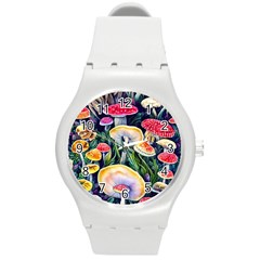 Woodsy Mushroom Design Foresty Round Plastic Sport Watch (m) by GardenOfOphir