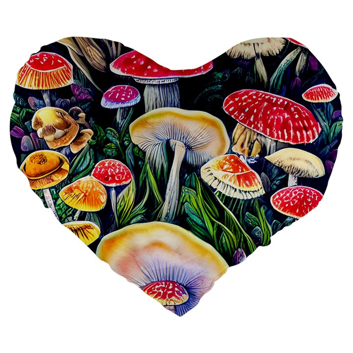 Woodsy Mushroom Design Foresty Large 19  Premium Heart Shape Cushions