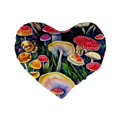 Woodsy Mushroom Design Foresty Standard 16  Premium Flano Heart Shape Cushions by GardenOfOphir