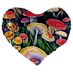 Woodsy Mushroom Design Foresty Large 19  Premium Flano Heart Shape Cushions by GardenOfOphir