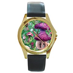 Foraging In The Forest Round Gold Metal Watch by GardenOfOphir