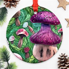 Foraging In The Forest Round Ornament (two Sides) by GardenOfOphir