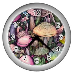 Mushroom Magic Wall Clock (silver) by GardenOfOphir