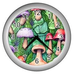 Tiny Toadstools Wall Clock (silver) by GardenOfOphir