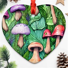 Tiny Toadstools Heart Ornament (two Sides) by GardenOfOphir