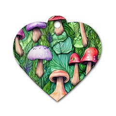 Tiny Toadstools Dog Tag Heart (two Sides) by GardenOfOphir