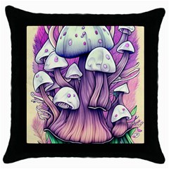 Forestcore Mushroom Throw Pillow Case (black) by GardenOfOphir