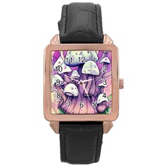 Forestcore Mushroom Rose Gold Leather Watch  by GardenOfOphir